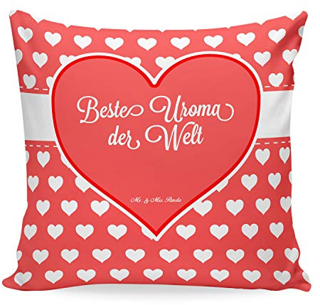 Mr. & Mrs. Panda Kissen Uroma - Geschenk, Geburtstag, Sofakissen 40x40, Enkel, Sofakissen, Mitbringsel, Dekokissen Sofa, Herz Liebe Verliebt