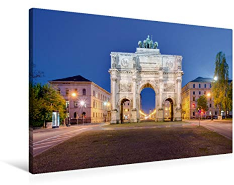 Premium Textil-Leinwand 90 x 60 cm Quer-Format Siegestor in München | Wandbild, HD-Bild auf Keilrahmen, Fertigbild auf hochwertigem Vlies, Leinwanddruck von Michael Valjak