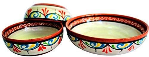 Canyon Cactus Ceramics Spanische Terrakotta-Set mit 3 kleinen Dip-Schüsseln, Weiß