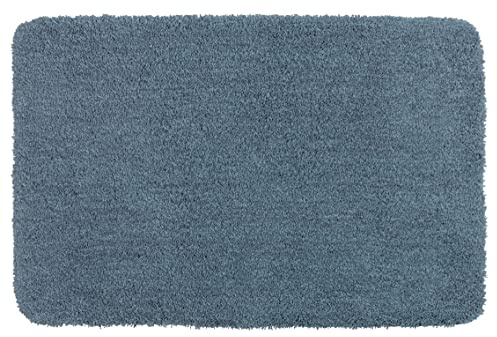 WENKO Badteppich Mélange Marine Blue, 55 x 65 cm - Badematte, sicher, flauschig, fusselfrei, Polyester, 55 x 65 cm, Blau