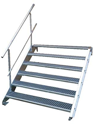 Stahltreppe Industrietreppe Aussentreppe Treppe 6 Stufen-Breite 90cm Variable Geschosshöhe 90-120cm mit einseitigem Geländer