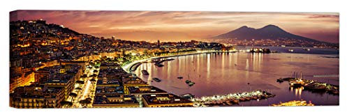 LuxHomeDecor Quadro Panorama GOLFO di Napoli Vesuvio 100x30 cm Stampa su Tela con Telaio in Legno Arredamento Arte Arredo Moderno