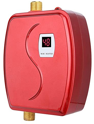 Calentador de agua eléctrico sin tanque, mini calentador de agua instantáneo 220V 3800W con botón táctil integrado del sensor de temperatura para ducha de baño (UE)(rojo)