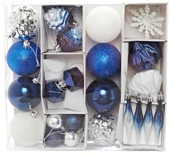 HEITMANN DECO 29er Set Christbaumkugeln - Weihnachtsschmuck blau Silber weiß zum Aufhängen - Kunststoff Christbaumschmuck, 24 x 26 x 6 cm