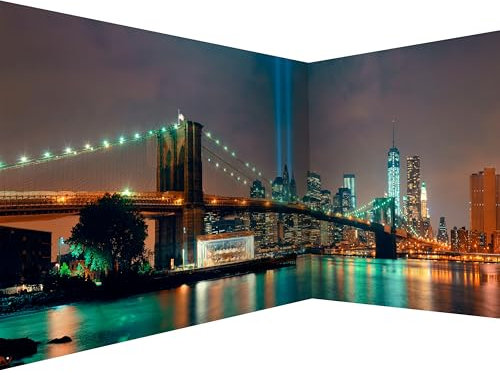 murando Photo Wallpaper New York 550x250 cm / 216 x 98 Non-Woven Premium Corner Art Print Fleece Wall Mural Decoration Poster Picture Design Angle Wallpaper Modern Bridge City Panorama d-A-0035-a-a