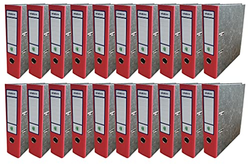 Netuno 20x Ordner Aktenordner 2-Ringordner Ekobox marmoriert rot folder organiser 75mm A4 breit aus Pappe Karton für Büro Regal Mappen office Schreibtisch