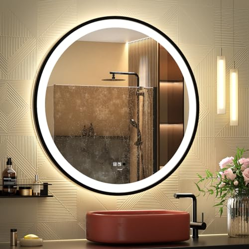 GANPE LED Sensor Spiegel, Runder menschlicher Körper Induktion Kosmetikspiegel, Beleuchtet Dimmbar Anti-Beschlag IP44 Wasserdicht Badezimmer Wandmontagespiegel (60 cm)