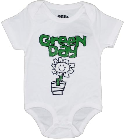 Rock Off Green Day Grenouillères Flower Pot Band Logo Nouveau Officiel Blanc 0 To 24 Size Medium (6-9 months)