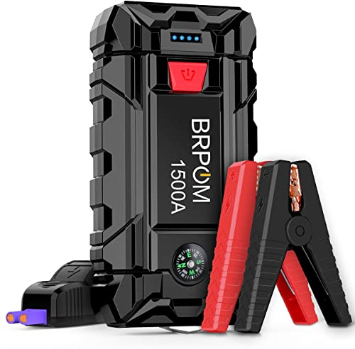BRPOM Arrancador de Coches 4000A, 12V Arrancador de baterias de Coche(para 7.0L de Gasolina o 5.5L de Diésel) Jump Starter con Linterna LED de Emergencia, Espera Larga, Carga Rápida