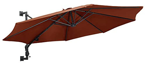 YITHOPI Wand-Sonnenschirm | 300 cm Wandmontage | Ampelschirm mit Metallmast | Gartenschirm Terrassenschirm Balkonschirm 8 Rippen Kurbelsystem 300 cm Terracotta-Rot