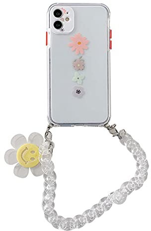 GGOIl Fundas para teléfono con Pulsera de Cristal Transparente de Flores para iPhone 12 11 Pro MAX X XS XR 7 8 Plus SE 2020 Cubierta Trasera Suave con Cadena, b, para iPhone 7 8