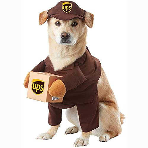 SIQI Lustige Hund Katze Kostüme, Haustier Halloween Weihnachten Cosplay Kleid, Entzückende Postbote Pat Kostüm, Tier Fleece Hoodie Warme Outfits Kleidung-Brown||M(50-60cm)