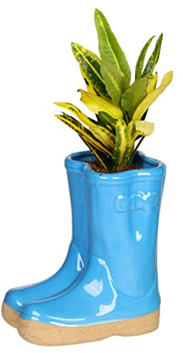 Small Light Blue Ceramic Double Wellington Boot Indoor/Outdoor Plant Pot | Ceramic, Wellington Boot Planter, Plant Pot, Flower Pot, Planter, Drainage Hole, Removable Stopper