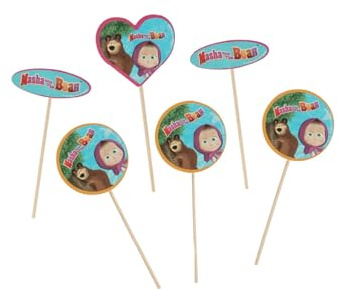 Smiffys Masha & the Bear Geschirr Party Kuchendekorationen x8, 4x7 cm