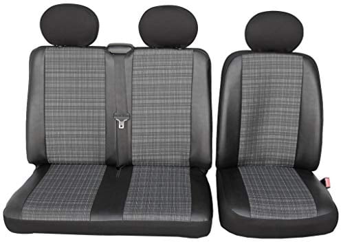 Rimers Autositzbezüge Sitzbezüge maßgefertigte kompatibel mit VW T6 Bus in Kunstleder-Prime (Fahrersitz + 2er Beifahrersitzbank) Schonbezüge Grau Schwarz