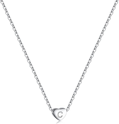 RWQIAN Silber Herz Buchstabe Kette Damen- Edelstahl Initialen Kette Alphabet C Buchstabe Kettenanhänger Halskette Geschenk 16+2