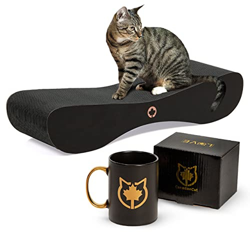 CanadianCat Company | Black Edition - Set | Kratzbrett Satellite 2.0 gemasert + Limitierte Tasse Love | Katzenmöbel in schwarz