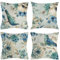 OCEUMACO Leinen Kissenbezug 50x50 Blumen Vogel Muster Kissenhülle 4er Set Quadratisch Sofakissen Dekokissen Bezug für Couch Sofa Kissen Kissenbezüge Outdoor Deko Zierkissen Couchkissen - Blau