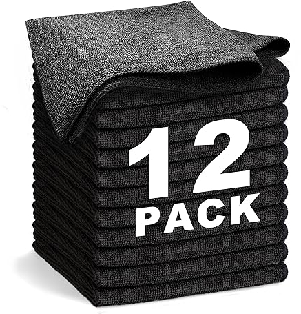 WEAWE 12 Paños de Bayeta Microfibra (30,5 x 30,5 cm), Suaves, Absorbentes, Reutilizables Multiusos Limpieza Cocina, Coche, Cristales, Balletas Microfibra (Negro)