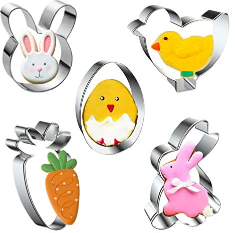 Easter Cookie Cutters, 5 Pieces Chick Carrot Egg Bunny Rabbite Shapes Metal Cookie Cutters Stainless Steel Sets Holiday Themed Baking Kit