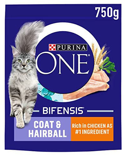 PURINA ONE Coat and Hairball Chicken Dry Cat Food 750g (Pack of 4)