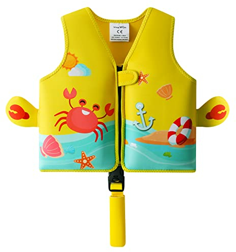 vveWin UV Neopren Schwimmweste für Kinder mit Sicherheitsschnalle Abnehmbare Schwimmer Swim Vest for Kids für Kleinkinder im Alter von 1,2,3,4,5,6,7,8 Jahren Mädchen und Jungen