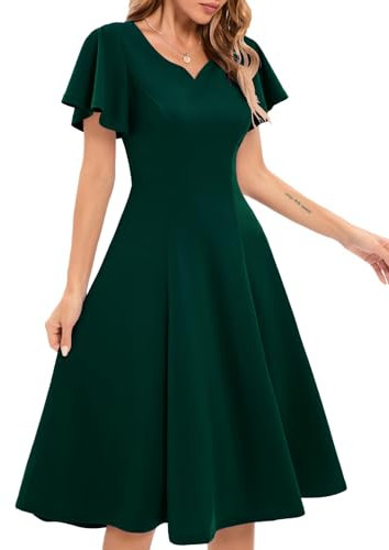 HomRain Vestido de cóctel con mangas con volantes para invitados de boda, vestido de fiesta, Verde oscuro, Small
