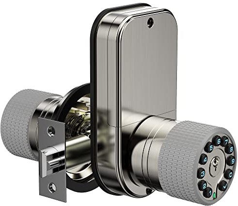 Double Sided Door Lock, iuknob Keyed Smart Door Knob for Entrance , Fence, Garden Gate, Swimming Pool,Waterproof and Weatherproof for Outdoor,Exit and Entry Security Control (Satin Nickel)