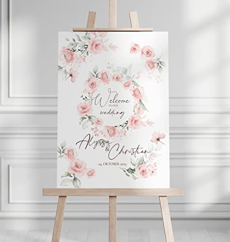 Manschin Laserdesign Willkommensschild Aluverbund personalisiert - Made in Germany - Welcome Willkommen Schild für Hochzeit (60x40cm)