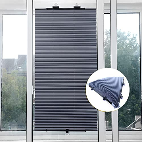 KGUDYS Plissee-verdunkelungsrollos mit saugnäpfen,verdunkelungsrollos für Fenster,einziehbare tragbare vorhänge,46/65/70/80 cm,Sonnenschutz Rollo für innenräume,ungebohrt,46x120cm/18x47in
