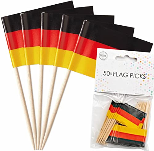 Deko * Deutschland * für Party und Länderparty | Dekoration Deutsche Partydeko Germany BRD Schwarz Rot Gold Flagge, Edition: Flaggenpicker, 50 Stück