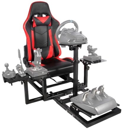 Anman Racing Flignt Similator Cockpit with Red Gaming Chair compatible with Logitech G25 G27 G29 G920 G923 Thrustmaster T80 T150 Racing, Steering Wheel Stand without Steering Wheel, Pedal, Handbrake