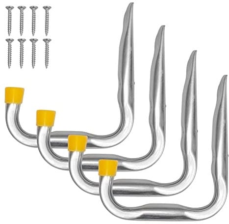 NMTech Heavy Duty Hanging Garage Hooks - Wall Mounted Hangers for Storage Ladder Shed Bikes and Garden Equipment | J Shaped Steel Hook 20 kg Weight Support 15 * 14 * 2 Cm (J Hooks 4)