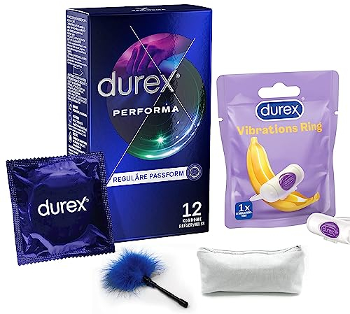 Durex aufregendes Erotik-Set mit Intense Vibrations Ring, Performa Kondomen 12 Stück & Accessoirces für Paare