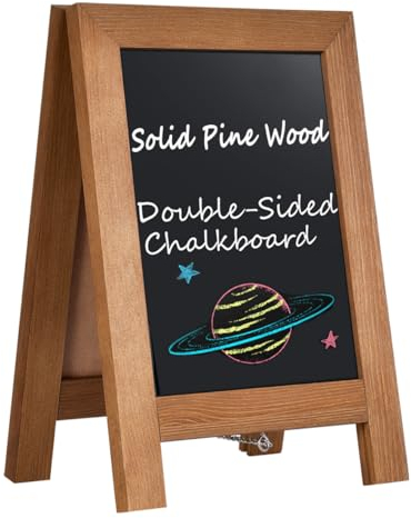 Umtiti Tisch-Kreidetafel-Schild, doppelseitig, braun, massives Kiefernholz, gerahmte stehende Kreidetafel, 21.6x32.6 cm, kleine Küchenarbeitsplatte, Dekor für Zuhause, Bar, Hochzeit (SMHB-BN-2232A)