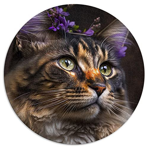 Puzzle 1000 Teile Puzzle Maine Coon Rundpuzzle für Erwachsene & Kinder Kartonpuzzle Lernspiel (Größe 67,5 x 67,5 cm)