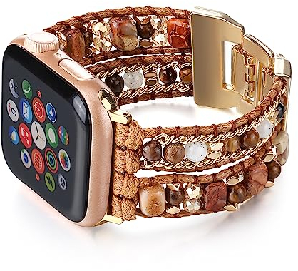 CHARMINGO Bracelet en cuir style bohème compatible avec Apple Watch pour homme et femme, 38 mm/40 mm/41 mm – Bracelet multicouche pour Apple Watch séries 8 7 6 5 4 3 2 1 SE et Ultra, marron