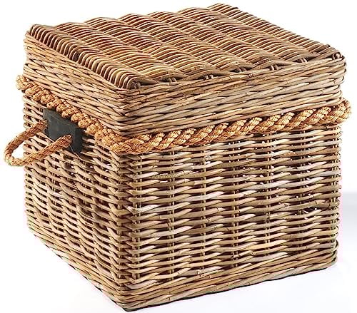 Kobolo Sitzhocker Sitztruhe Truhe mit Stauraum - aus Rattan geflochten - kubu Grey
