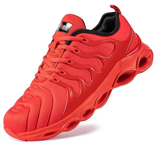 LARNMERN Scarpe Antinfortunistiche Uomo Leggere Scarpe Antinfortunistica Comodo Moda con Punta in Acciaio Traspiranti Scarpe da Lavoro Ammortizzazione(Rosso,40 EU)