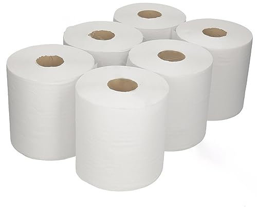6 Rouleaux d'essuie mains 2 plis 450 formats en papier blanc gauffrés avec dévidage central fabrication française en 100% cellulose eco label