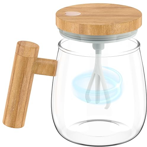 Dandelionsky Self Stirring Coffee Mug with Storage Handle 400ml Electric Stirring Mug 7000rpm High Speed Self Mixing Cup High Borosilicate Glass Cup for Coffee Milk, Battery Not Included