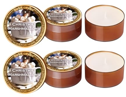 Dekohelden24 Dosenkerzen/Duftkerzen als 6er Set in Kunststoffschale, Duftrichtung Christmas Marshmallows 40g je Kerze H/Ø: ca. 3 x 5,5 cm.