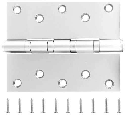 Pamopamo Stainless Steel Door Hinges, 5x4 Heavy-Duty Hardware Interior Bifold Doors Mute Hinge for Kitchen Cabinet, Closet, Gate, Wooden Furniture Storage Box, Home Improvement -2 Pack Silver