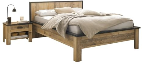 Furn.Design Schlafzimmer Set in Used Wood hell Holz und grau/anthrazit mit Einzelbett Liegefläche 140 x 200 cm und 2X Nachttisch Schlafzimmermöbel Kombination 2-teilig Stove (Set 2)