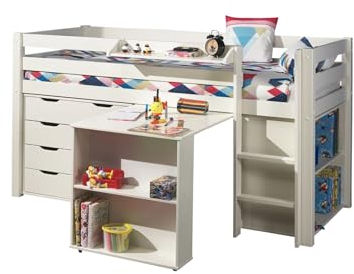 Funktionsbett >Pino< in Bett Kiefer massiv, Beimöbel MDF weiß lackiert