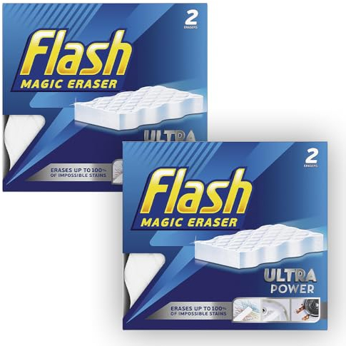 2 x Ultra Power Magic Eraser with Yellow Gloves Say Goodbye to Stubborn Stains and Marks with Chemical Free Multi-Functional Sponge Easy Cleaning for Comfort and Effortless Shine (4pcs Pack)