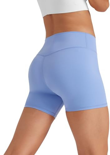 Glacspyg Radlerhose Damen Kurze Sporthose V-Taille High Waist Gym Shorts Kurze Leggings für Yoga Gym Fitness Laufen Blassblau M