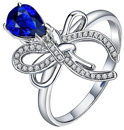 Vorsteckring Gold 750, Ringe Frauen Wassertropfen Labor Geschaffener Saphir 0.9ct Birnenform Blau Eheringe Größe 53 (16.9) 18 Karat Weißgold