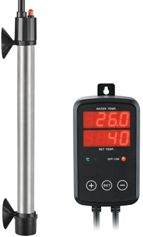 Titan Aquarium Heizung 500W, Tauchbare Aquarium Heizstab mit LED-Digitaler Temperaturregler, 0℃~40℃ Einstellbar, Geeignet für 250l - 350l Salzwasser Süßwasser Aquarien Schnelle Heizung, MX-9016(500W)