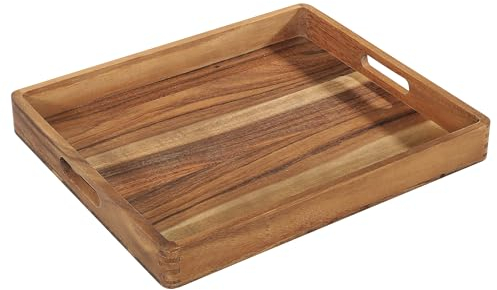 Zassenhaus Plateau de service en bois d'acacia - Plateau avec poignées - Plateau à petit-déjeuner - Plateau en bois décoratif - Plateau pour vaisselle - Bois dur issu de sources durables - 52 × 43 × 6
